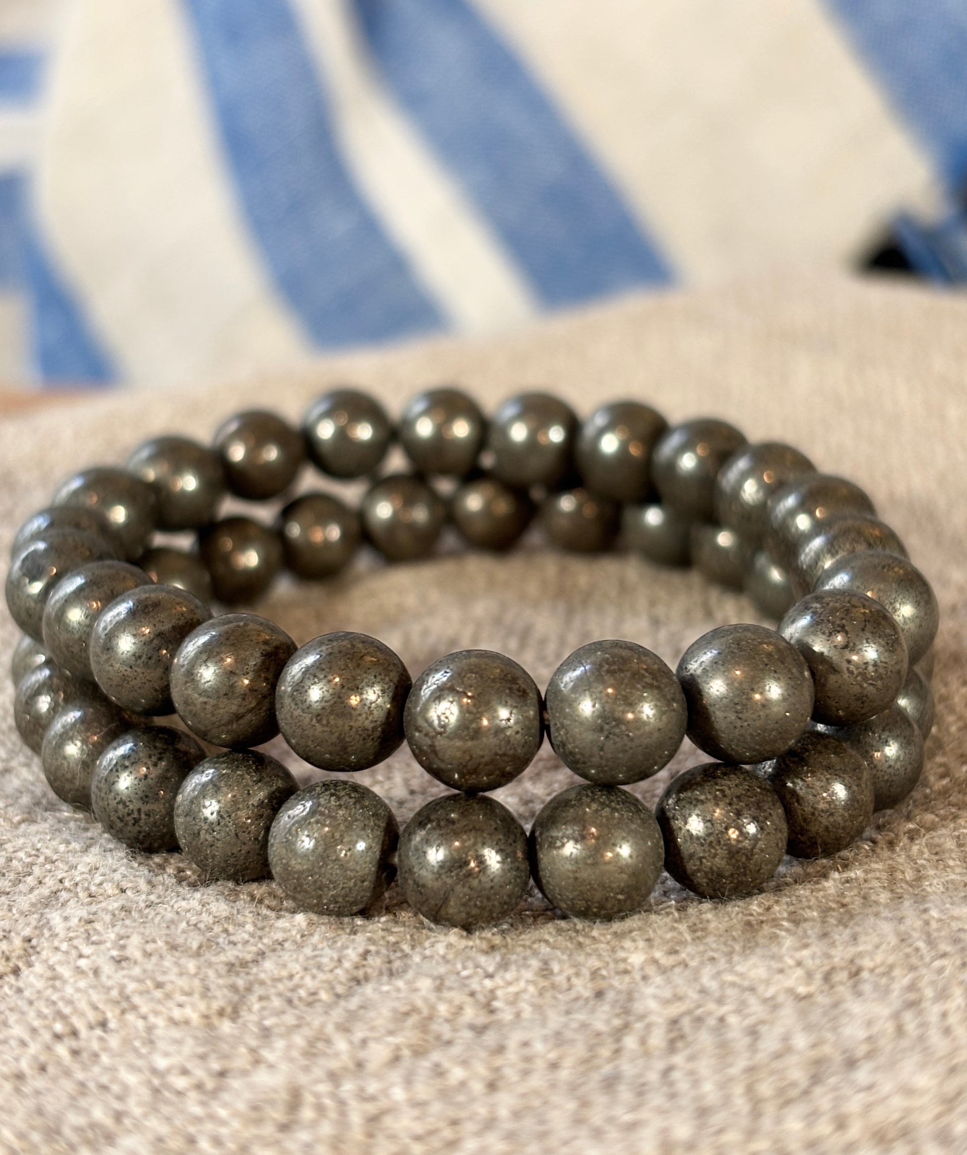 Pyrite Round Bead Bracelet