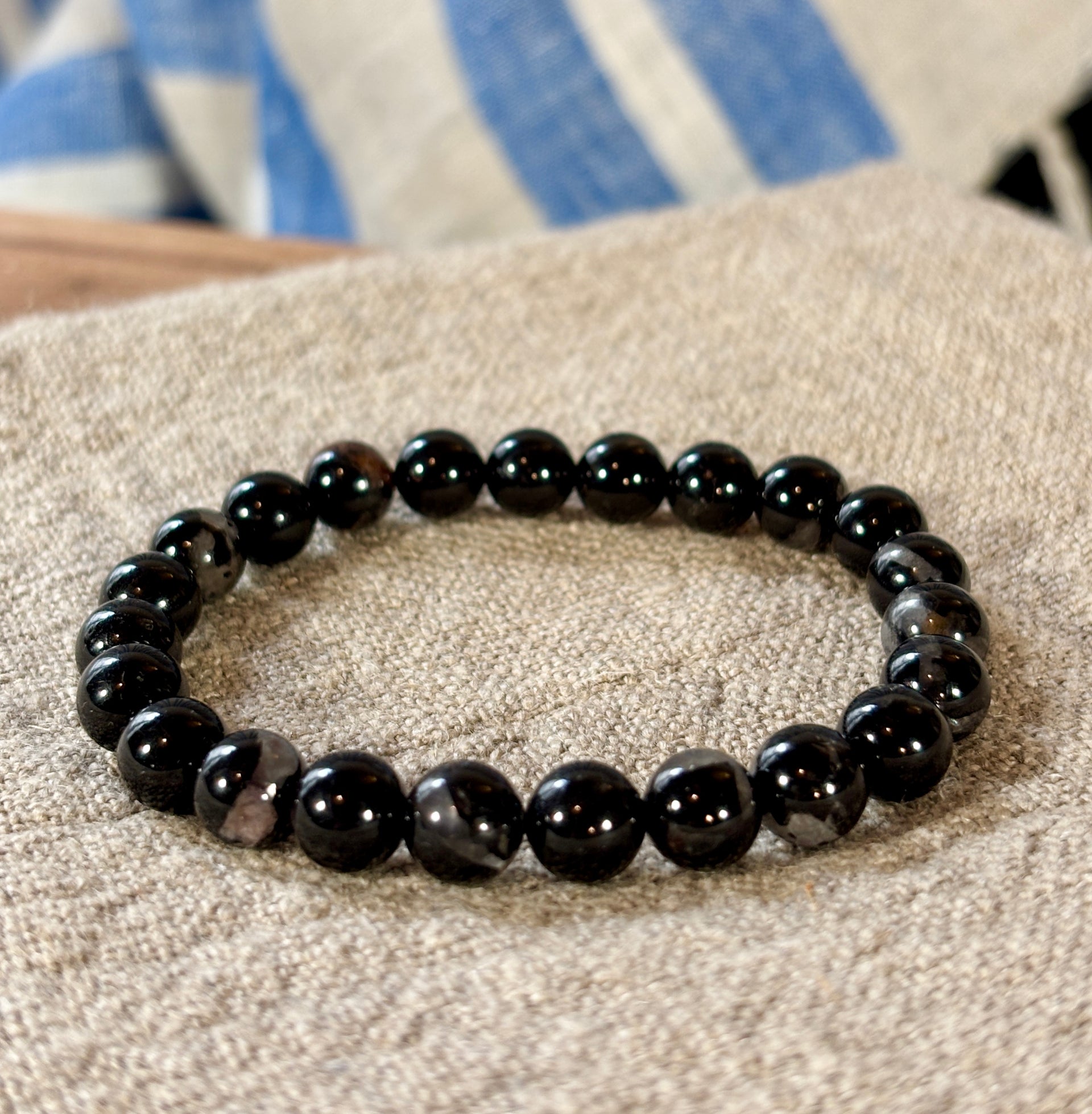 Black Tourmaline With Quartz - Crystal Bead Bracelet