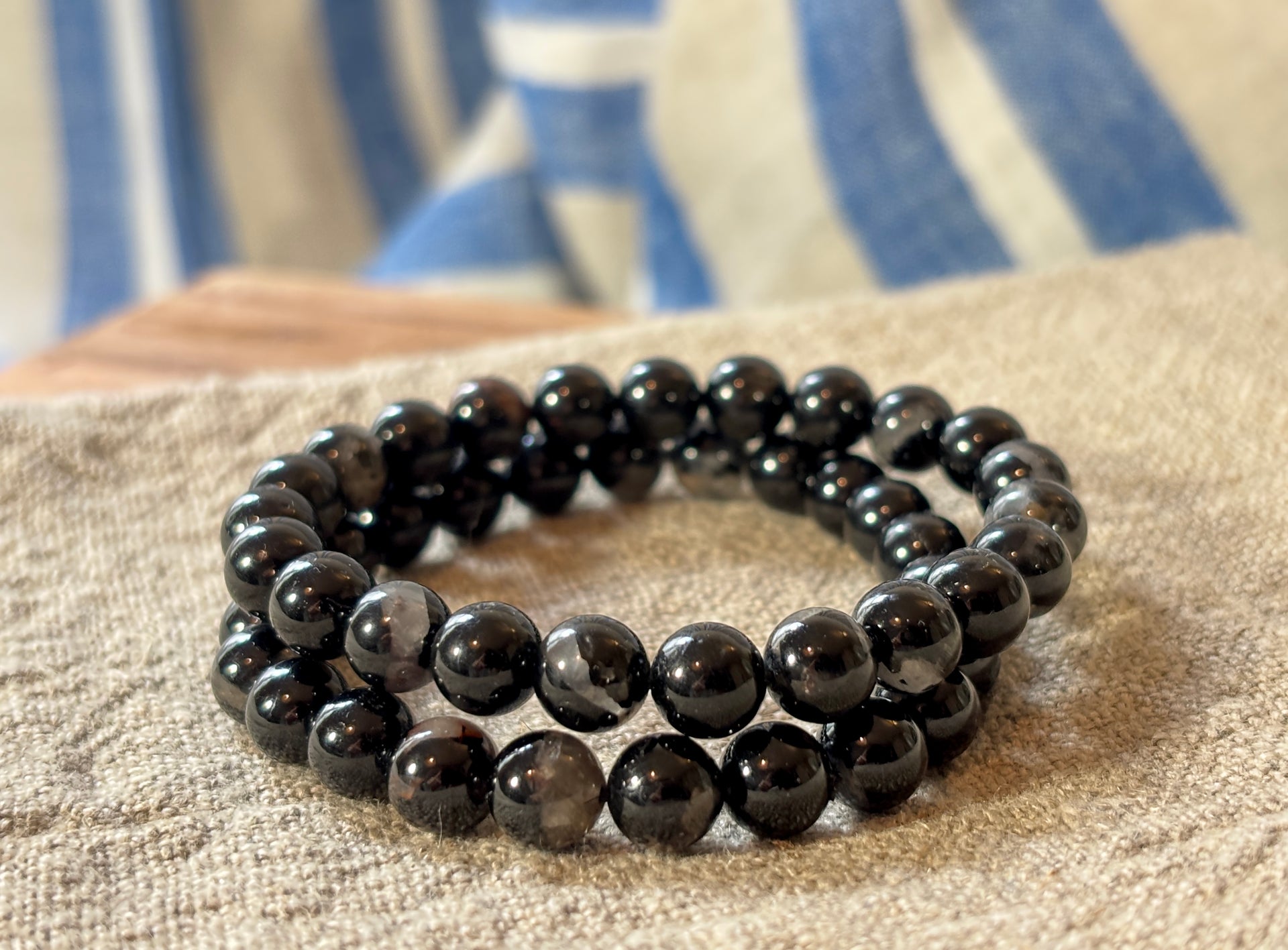 Black Tourmaline With Quartz - Crystal Bead Bracelet
