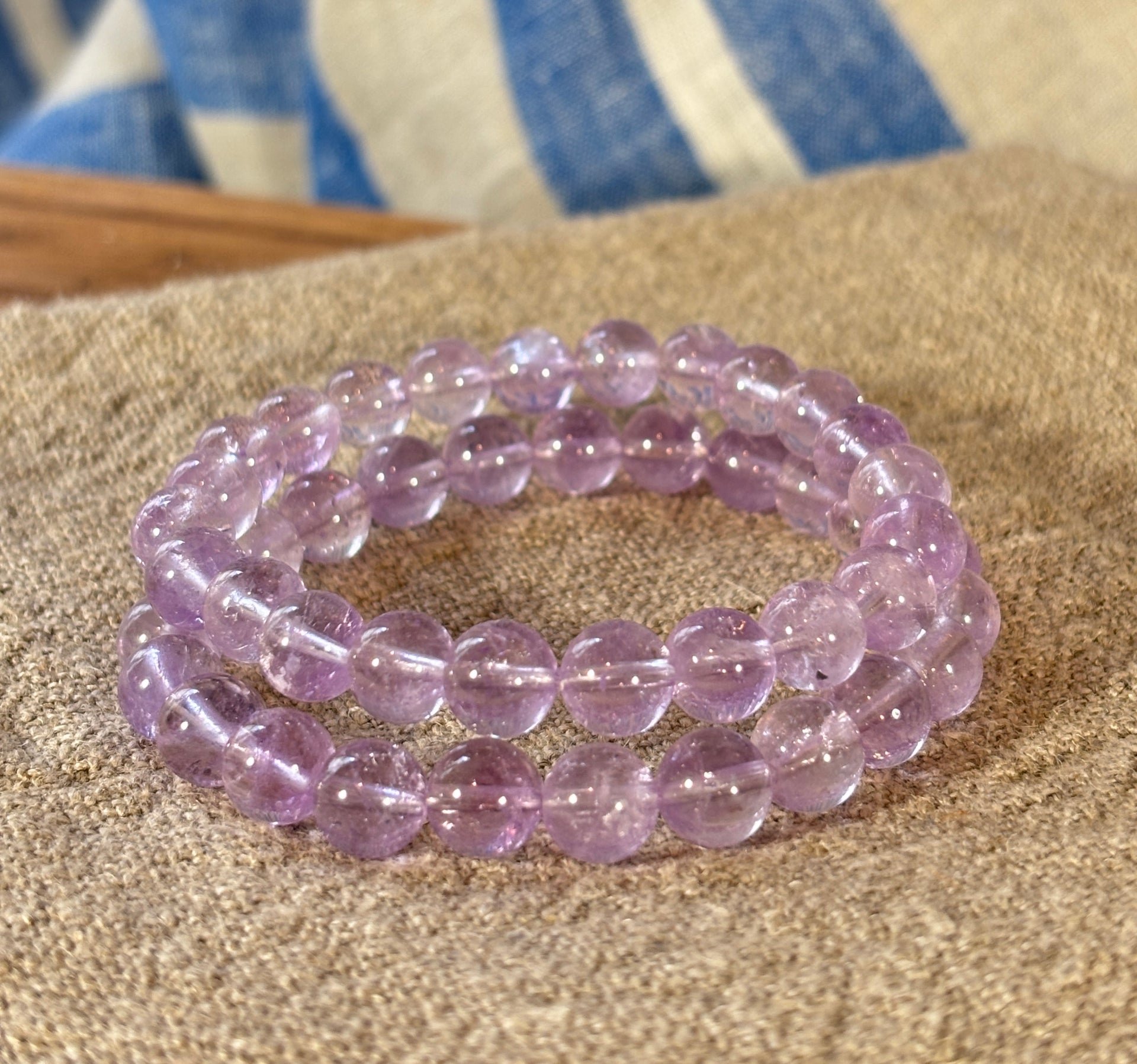 Lavender Amethyst Round Bead Bracelet