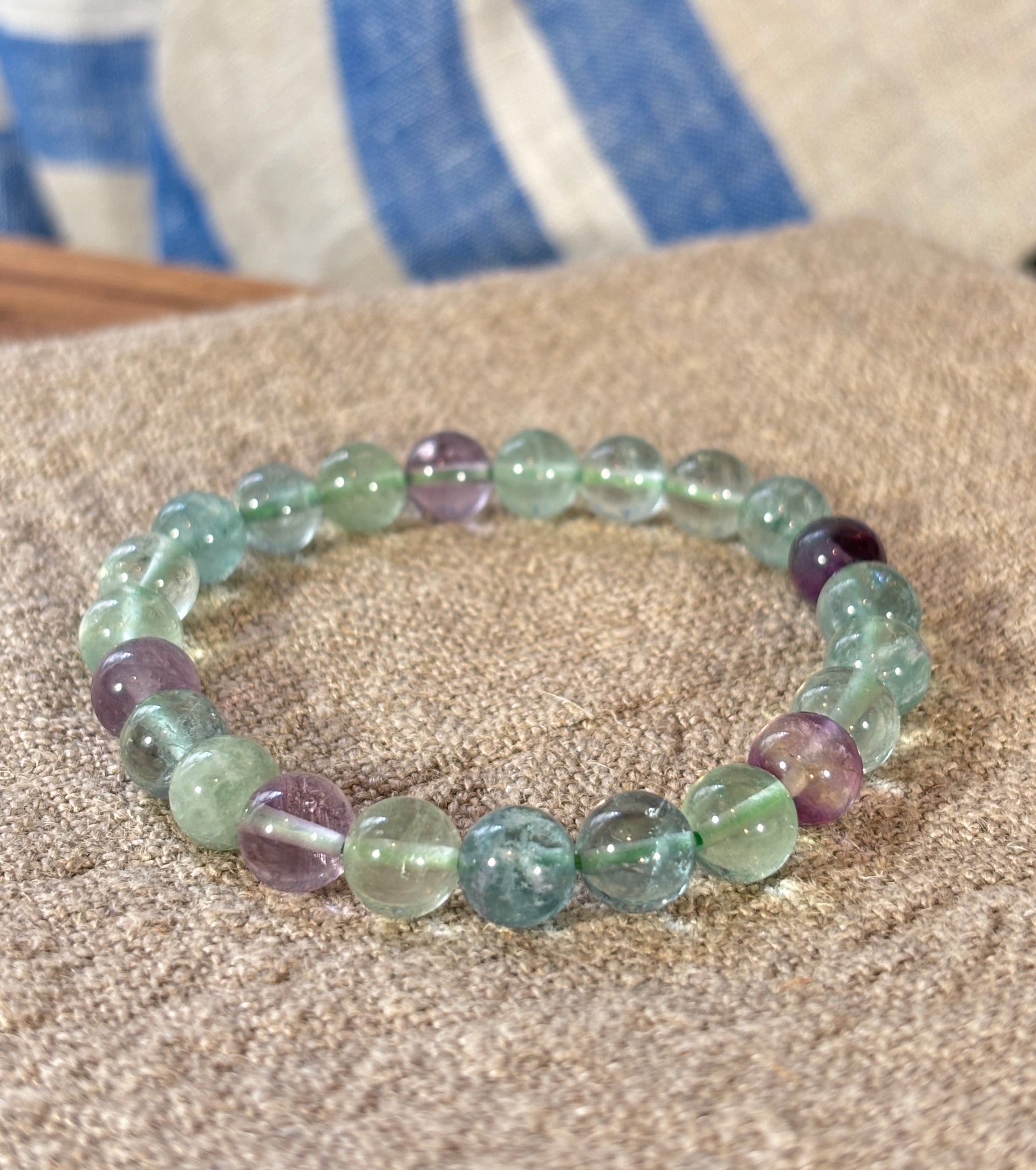 Rainbow Fluorite Round Bead Bracelet