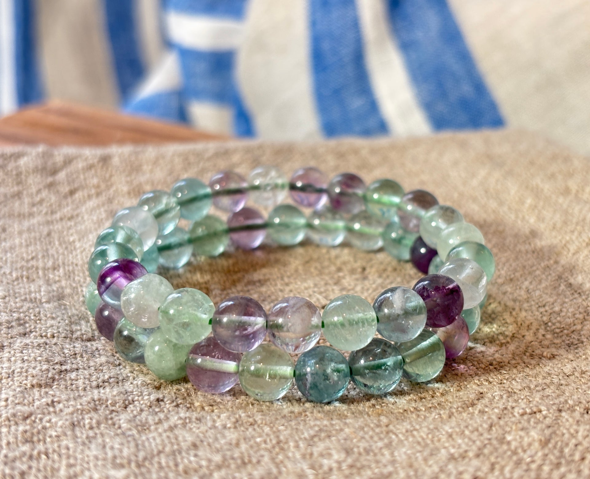 Rainbow Fluorite Round Bead Bracelet