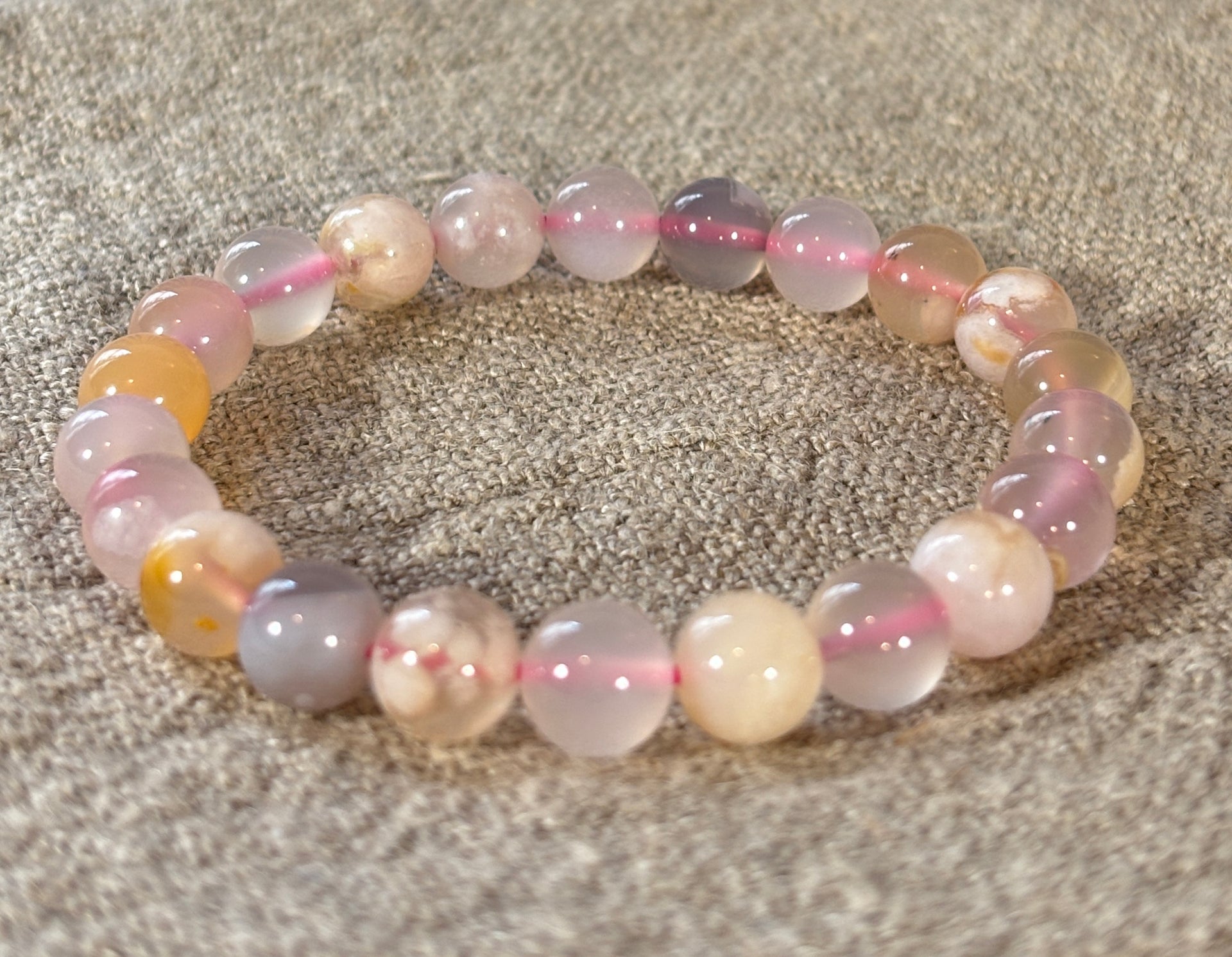 Cherry Blossom Agate Round Bead Bracelet