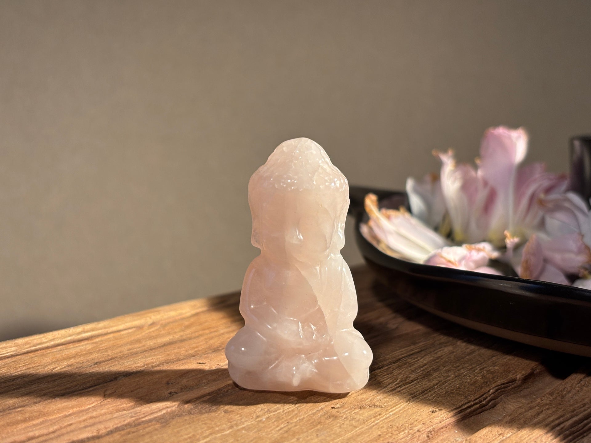 Rose Quartz Indian Buddha Figurine
