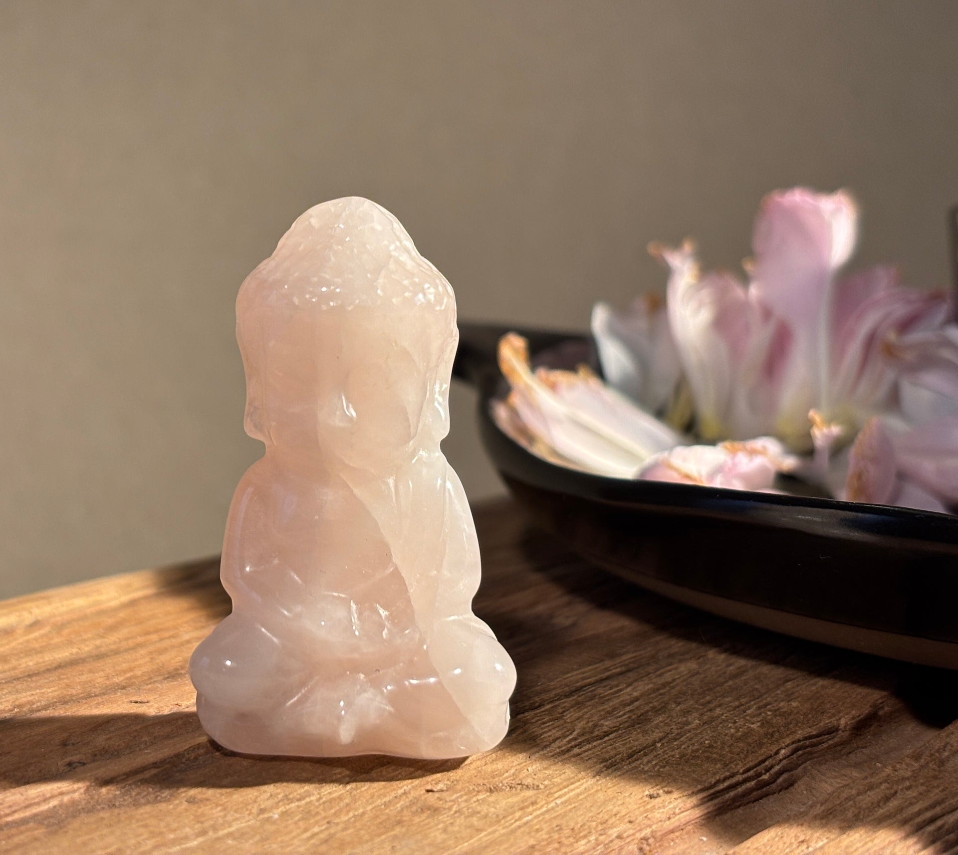 Rose Quartz Indian Buddha Figurine