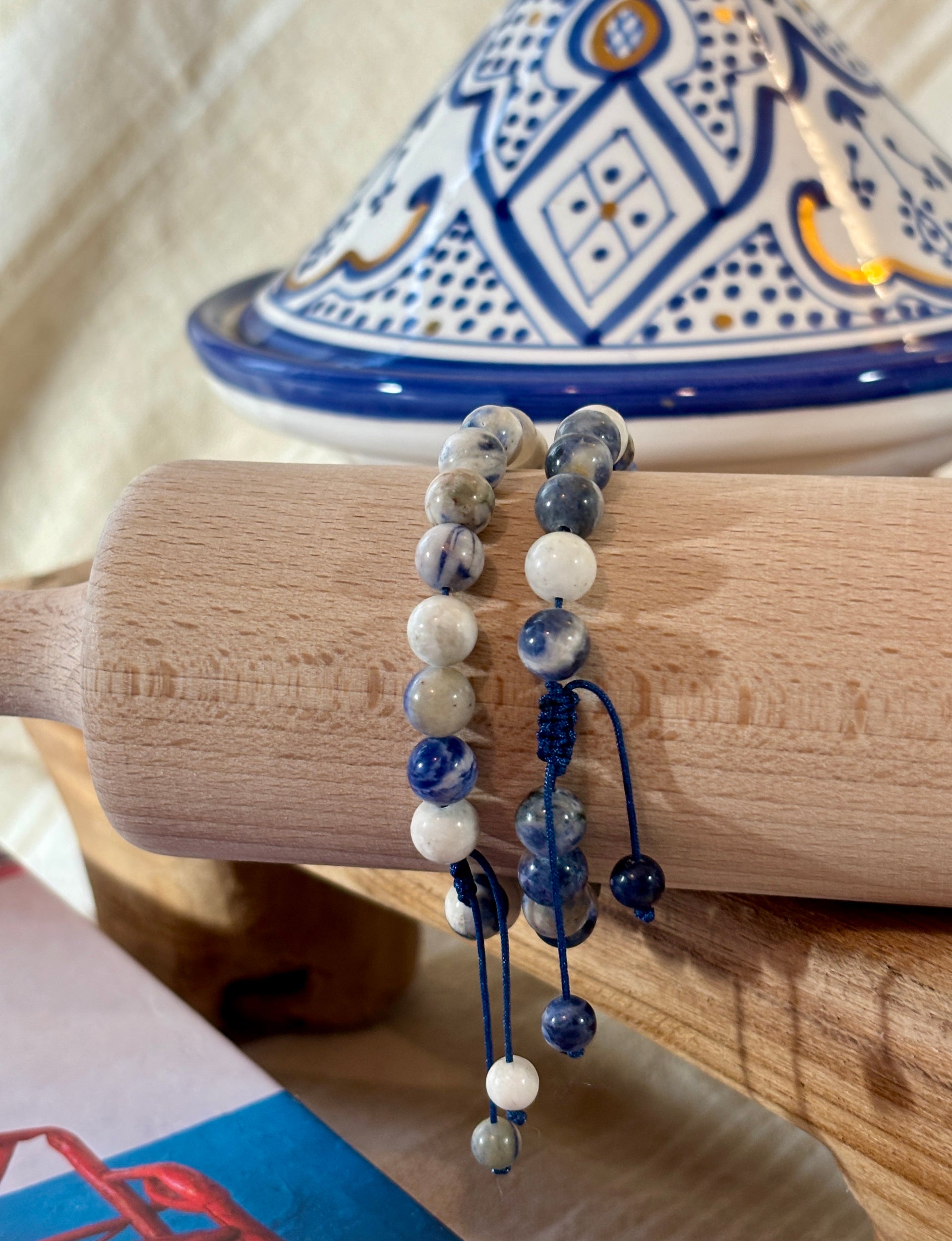 Sodalite Bead Bracelet with Adjustable Knot Clasp