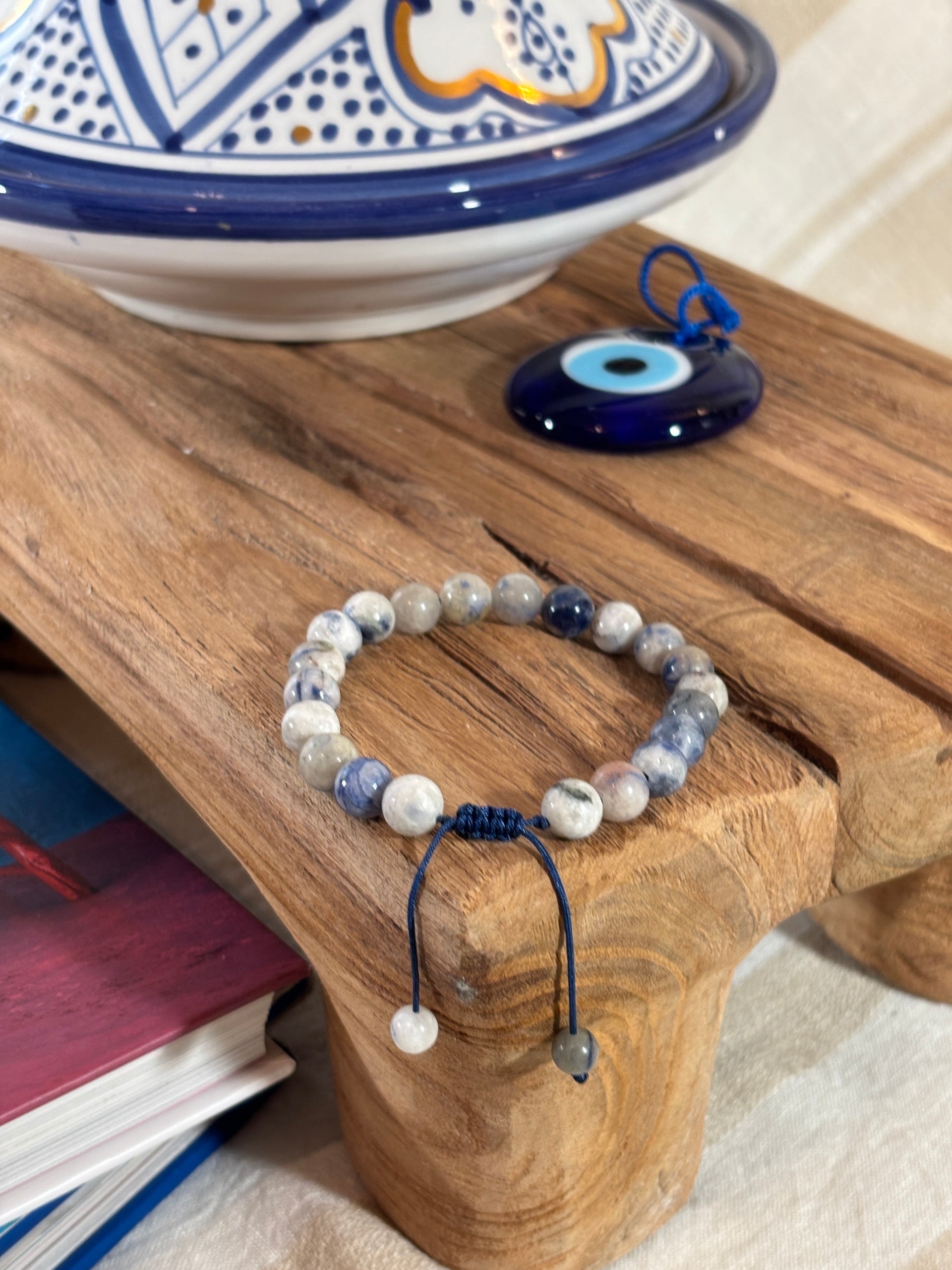 Sodalite Bead Bracelet with Adjustable Knot Clasp