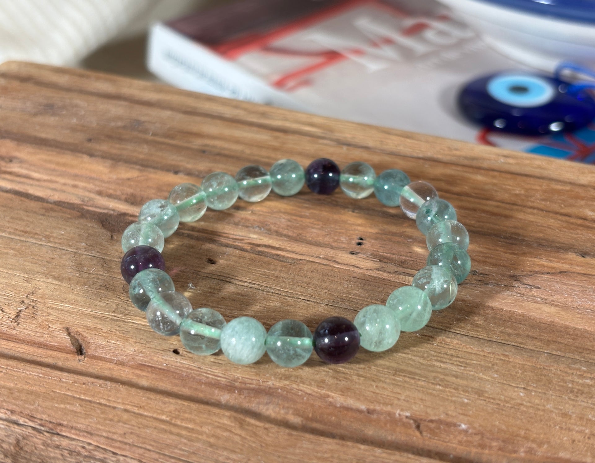 Rainbow Fluorite Round Bead Bracelet