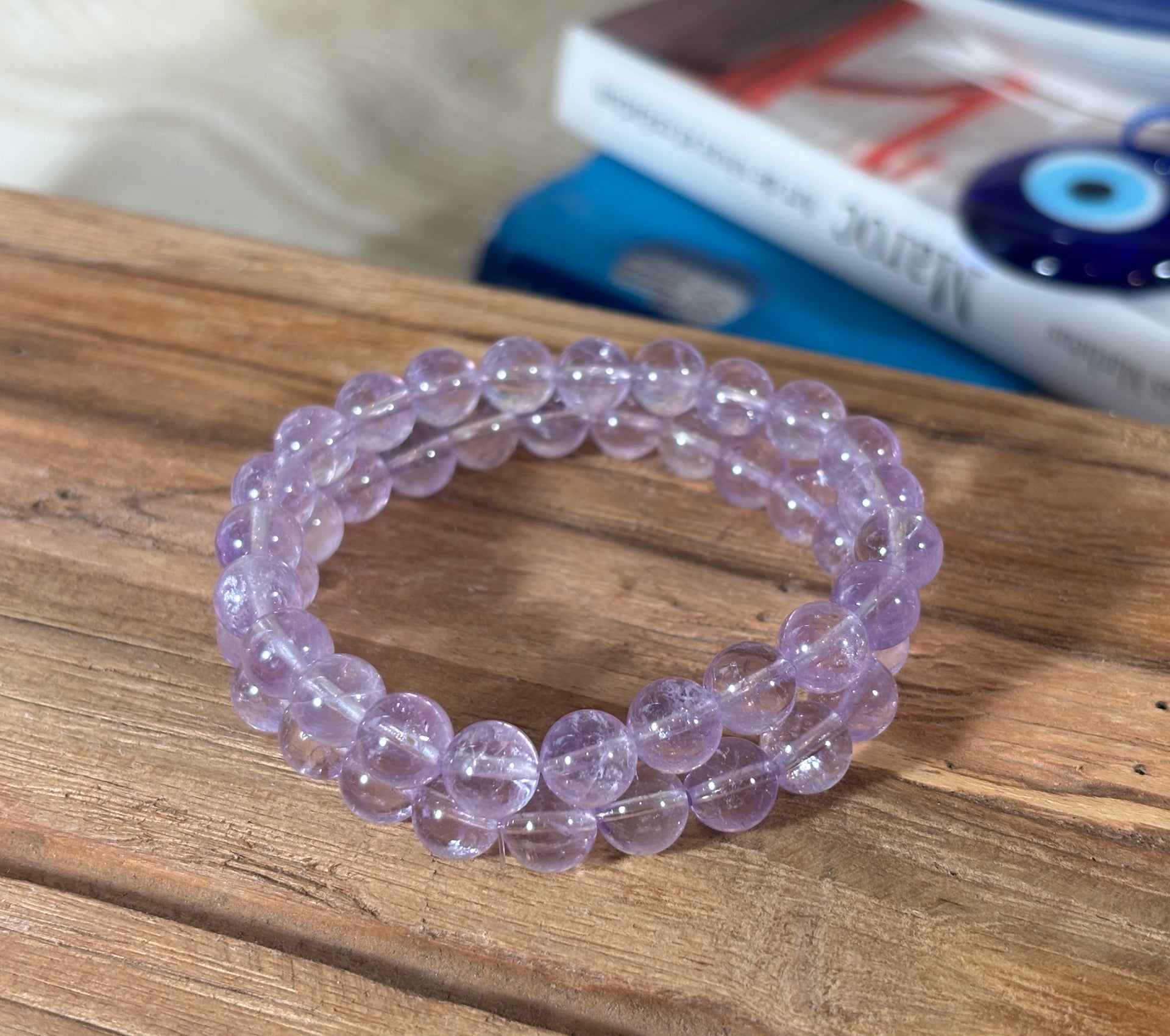 Lavender Amethyst Round Bead Bracelet