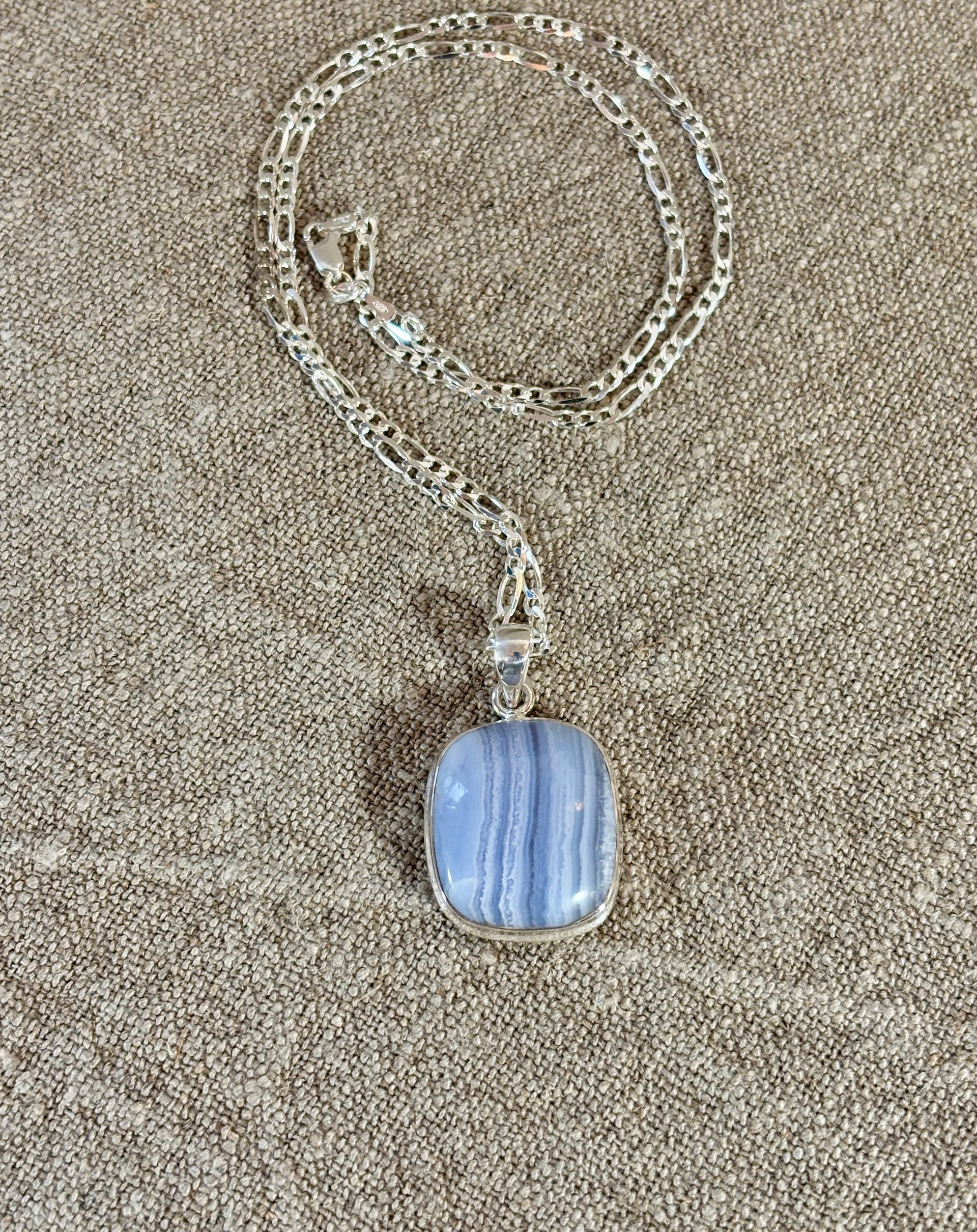 Blue Chalcedony & Silver Rectangular Gemstone Pendant